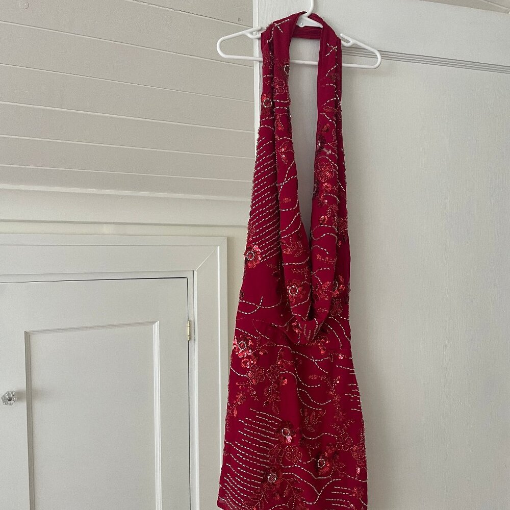 NWT Peppermayo Olisa Cowl Neck Beaded Mini Dress (Red) | Size S